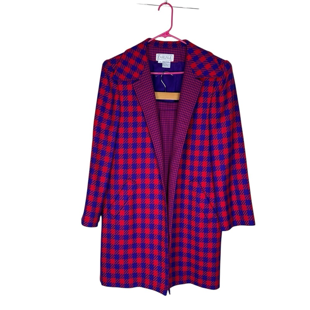 3 Piece Carlisle Suit Wool Blazer Skirt And Scarf Size 14 Red And Purple - Picture 2 of 12